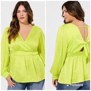 Torrid • Satin Surplice Tie Cut Out Back Long Sleeved Blouse, Torrid Size 3, 3X